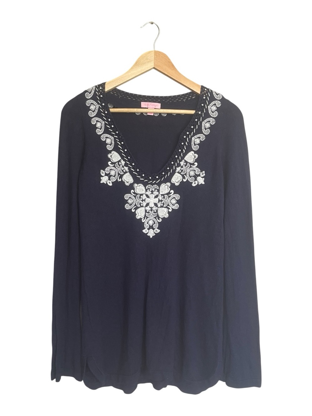Lilly Pulitzer Navy Sweater with White Embroidered